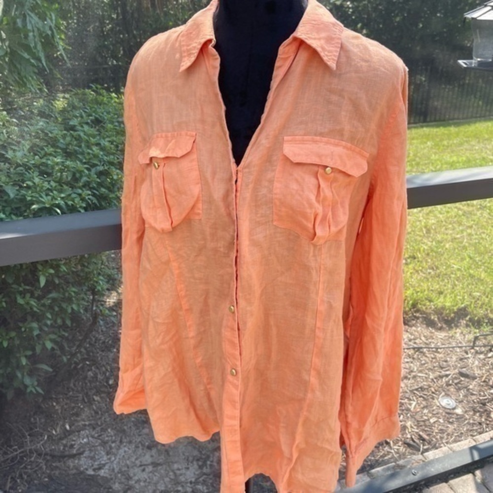 Chico's top 100% linen shirt button up M/L